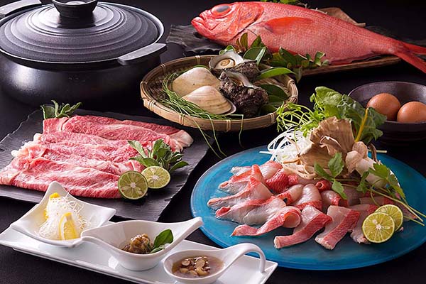 千葉県鴨川産地魚とかずさ和牛いも豚のしゃぶしゃぶ