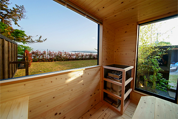 Private sauna overlooking Lake Biwa