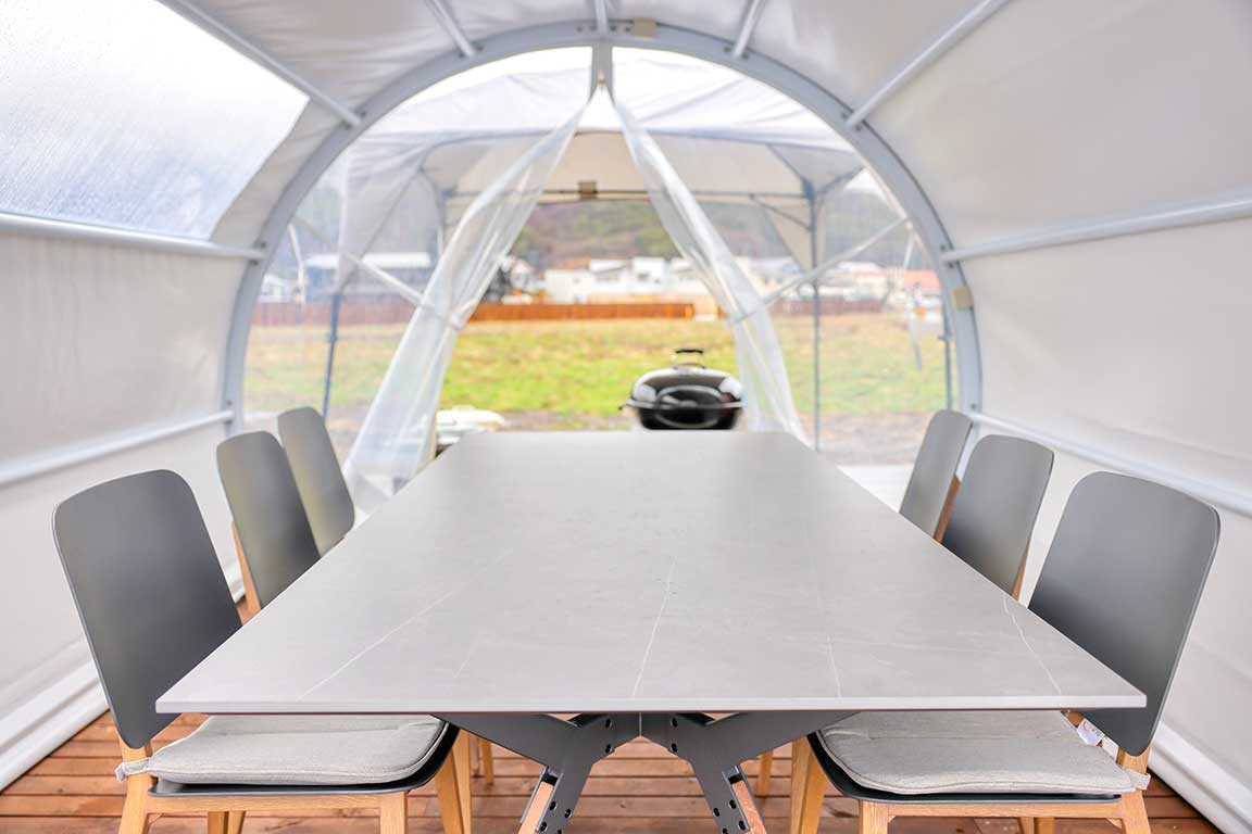 All-weather dining space, safe even on rainy days