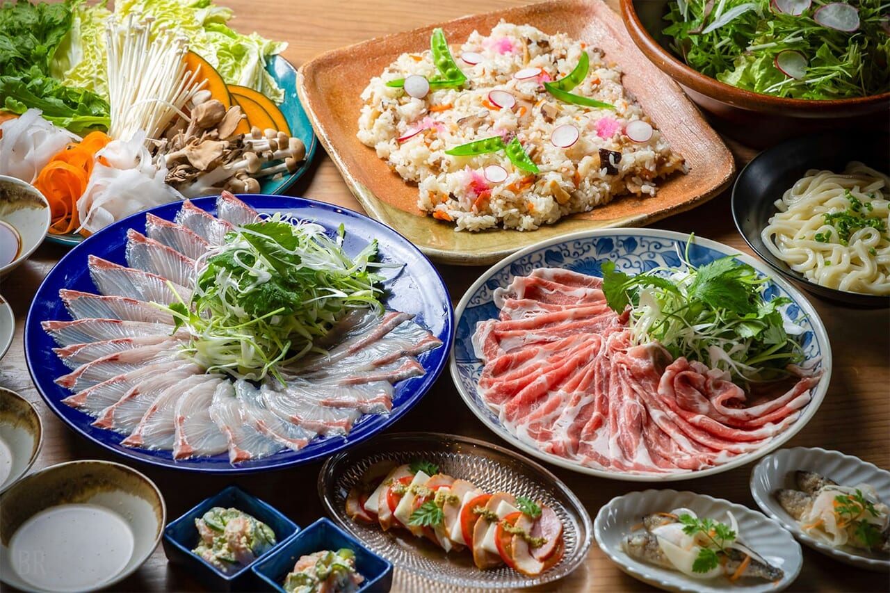 鹿児島県産豚肩ロースとカンパチのしゃぶしゃぶコース
